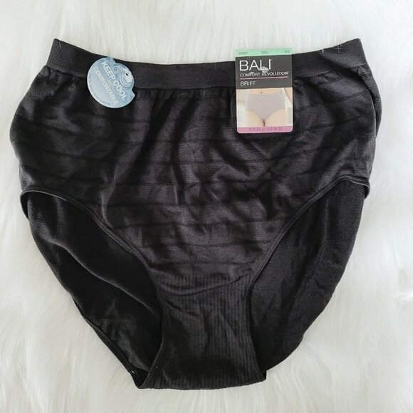 Bali Comfort Revolution Microfiber Brief Panty Black Stripe DF803J Size 8/9 - Picture 2 of 8